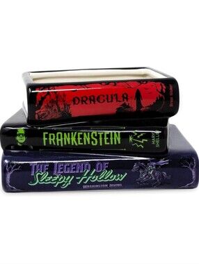 NIB Literary Planter Flower Pot Vase Gothic Horror Dracula, Frankenstein Ceramic